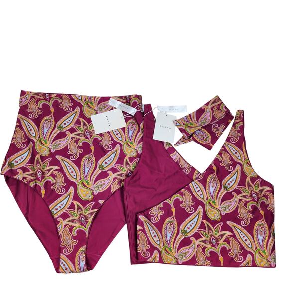 BAIIA Pink Paisley Reversible Shaping Modest Ultra High Waist Bottom US10 NWT - Picture 10 of 11